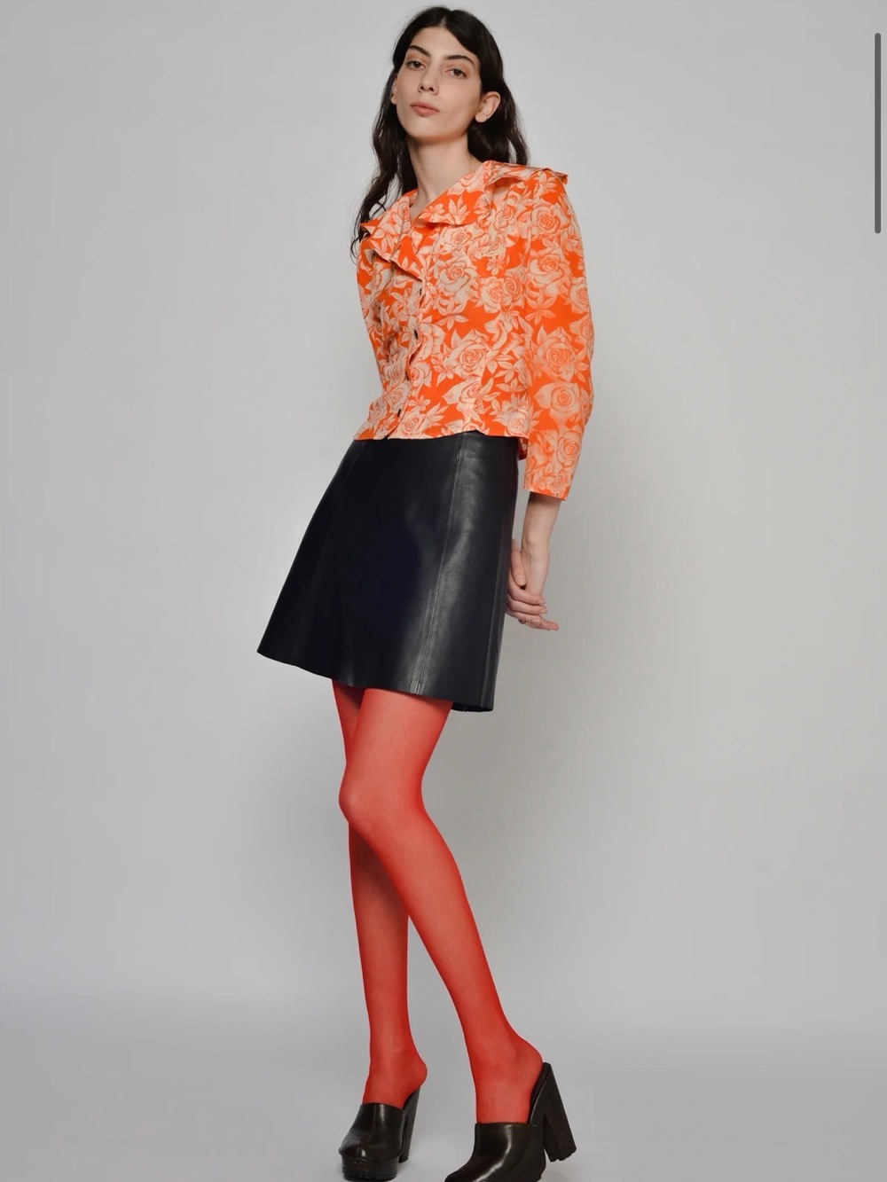 VEDA Black A-Line Real Leather Skirt